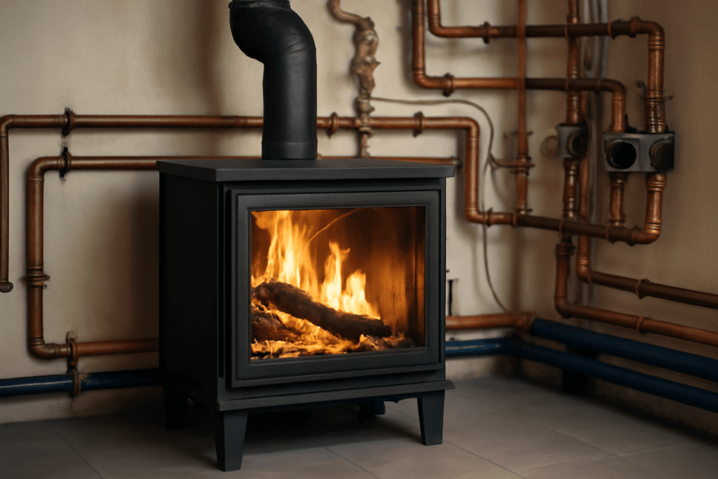 Kominek z płaszczem wodnym instalacja CO