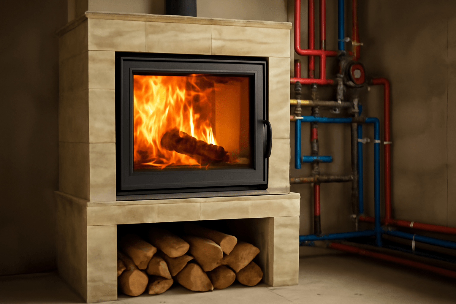 Kominek z płaszczem wodnym instalacja CO