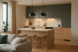 Kuchnia otwarta na salon wyspa meble modułowe