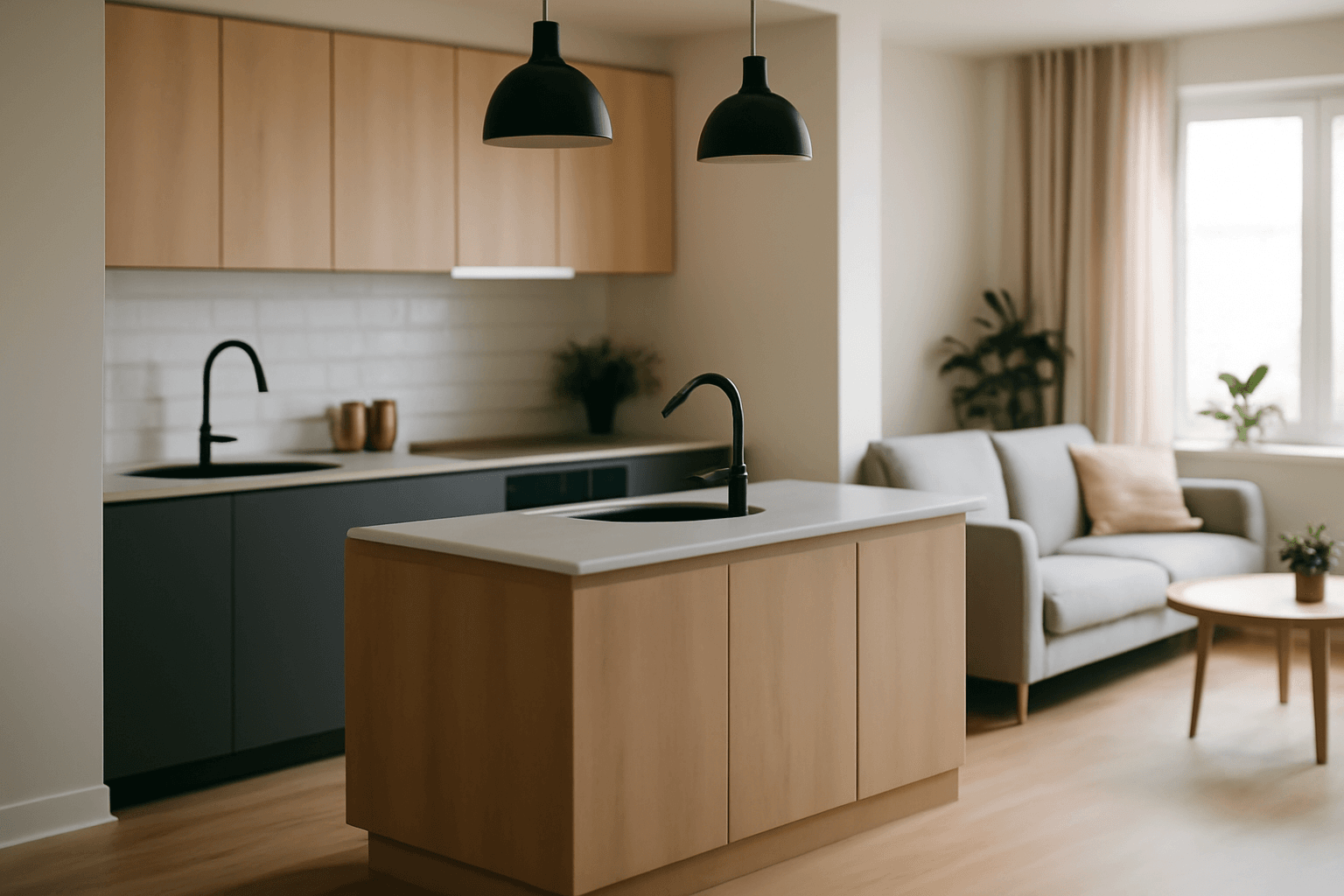 Kuchnia otwarta na salon wyspa meble modułowe