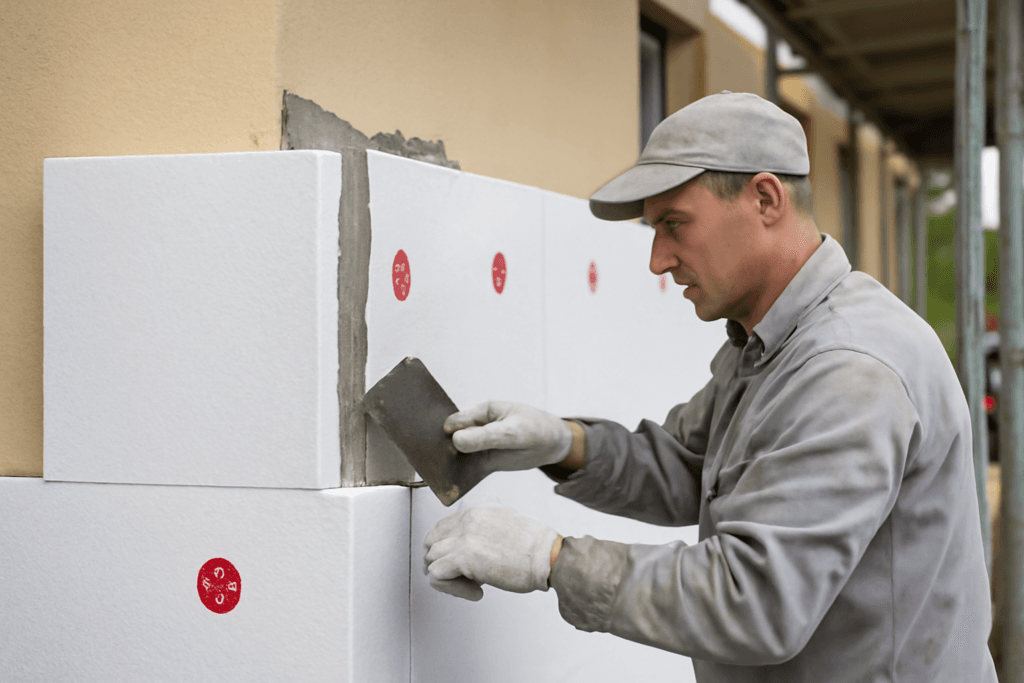 Remont elewacji styropian 20cm klej i kołki