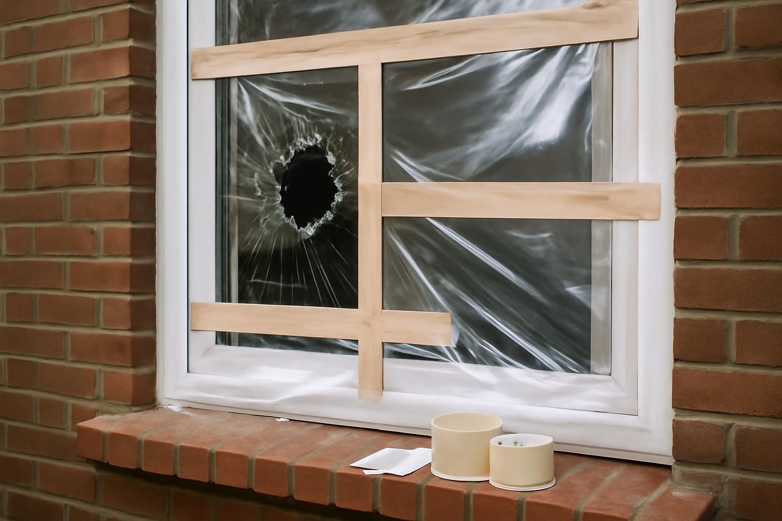 Zabezpieczenie pękniętego okna po burzy